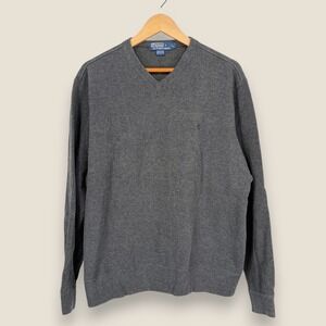 Polo Ralph Lauren V-Neck Sweater Pullover Men Large Gray 100% Cotton Knit VTG